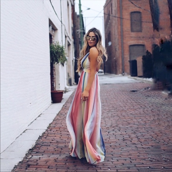 Rainbow Colorful Chiffon Mesh Maxi Dress - Picture 5 of 6